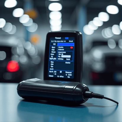 Advanced diagnostic scanner connected to a vehicle, representing precise issue identification.