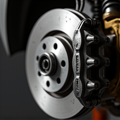 Close-up of a European vehicle brake rotor inspection by a certified auto mechanic.