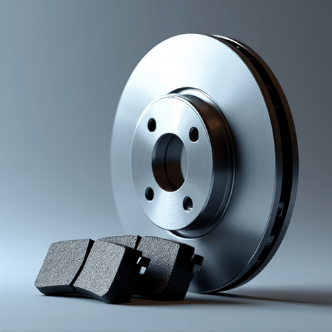 Close-up view of fresh brake pads being installed on a rotor during brake service in Fair Oaks. This image highlights the quality components used by 916 Auto Repair for reliable stopping power.