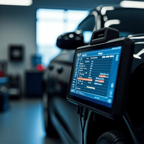 State-of-the-art diagnostic equipment being used by a technician to scan a vehicle
